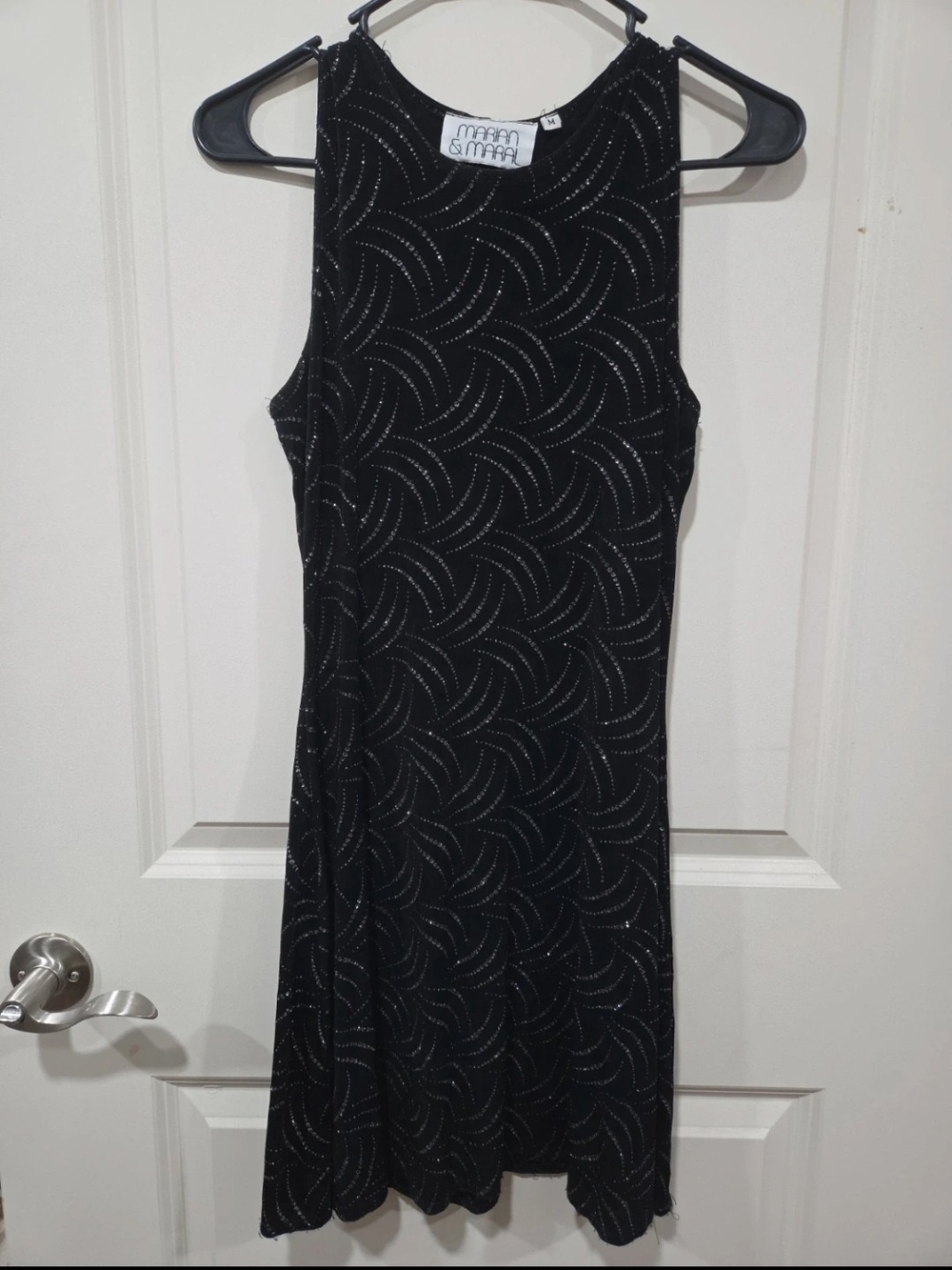 Black Sleeveless Mini Dress with Metallic Swirl Detail